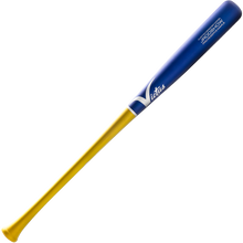 The Victus Julio Rodriguez JRODSHOW Pro Reserve Maple Wood Bat (VRWMJROD) features a blue handle and barrel, yellow grip and lower half, and white Victus branding—echoing Julio Rodriguez’s iconic pro model design.