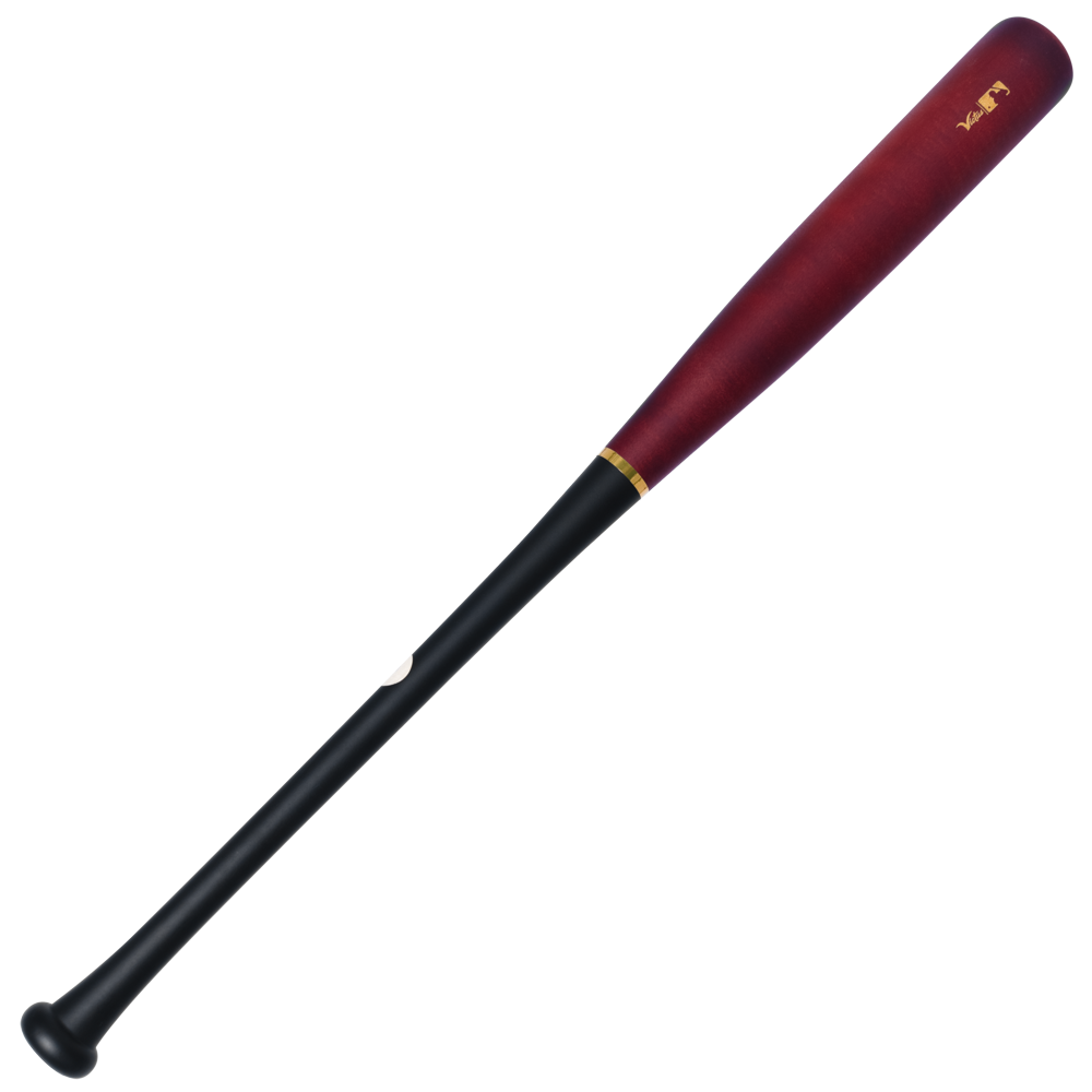 A Victus Roman Anthony ROMANXIX Pro Reserve Maple Wood Bat (VRWMROMAN) with a dark red barrel and a black handle, separated by a gold ring.