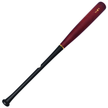 A Victus Roman Anthony ROMANXIX Pro Reserve Maple Wood Bat (VRWMROMAN) with a dark red barrel and a black handle, separated by a gold ring.