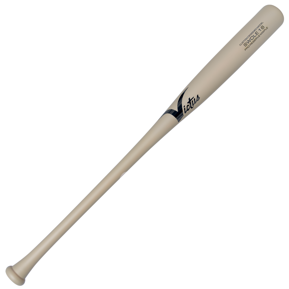 Tan maple Victus Jarren Duran SWOLE16 Pro Reserve Maple Wood Bat with black branding and model text.