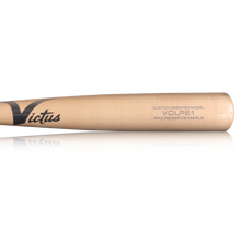 A close-up of the Victus Anthony Volpe VOLPE1 Pro Reserve Maple Wood Bat (VRWMVOLP1) showcases its engraved barrel and premium craftsmanship against a plain white background.