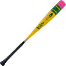 The 2025 Victus Vibe Pencil (-5) 2 3/4" USSSA Baseball Bat (DEMO) by Victus is a yellow and green one-piece aluminum bat crafted with an extreme performance alloy for powerful hits.