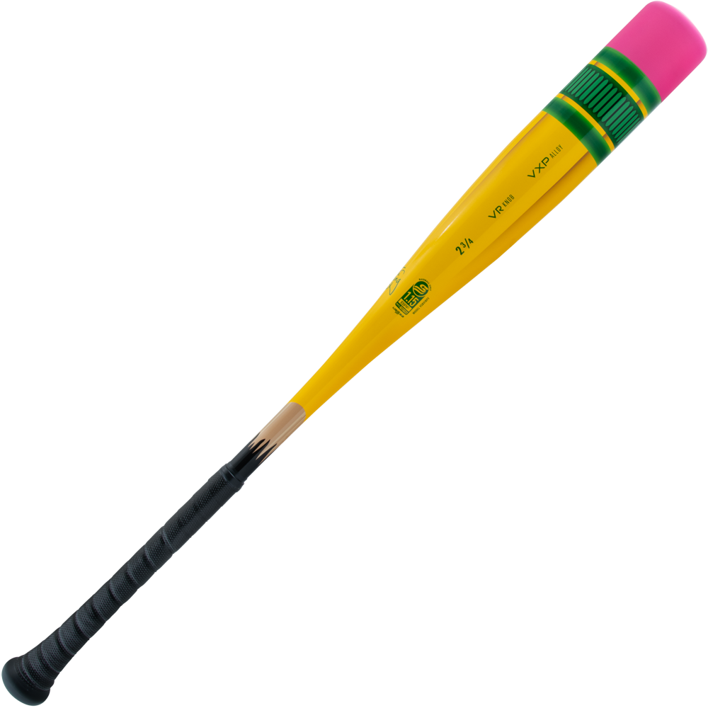 The 2025 Victus Vibe Pencil (-8) USSSA Baseball Bat by Victus is a yellow and green, one-piece aluminum bat with a mid-balanced design for comfortable swings.