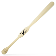 The Victus Two-Hand Trainer Bat: VTWM2HT-UN is a wooden bat with a natural finish and black Victus logo on the barrel, perfect for batting practice and improving your swing, shown isolated on a white background.