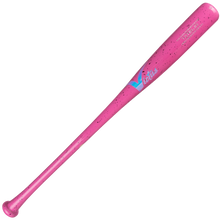 The Victus TATIS JR Youth Pro Reserve Birch Bat (VYRWBTATISJR) is a pink bat with black speckles, blue and white Vibes text and logo near the barrel, offering a balanced feel that's ideal for young players.