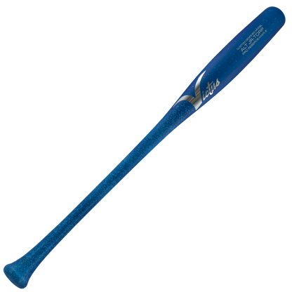 A two-toned baby blue and royal blue Victus ALT JR Youth Torpedo Pro Reserve Maple Wood Bat with a silver logo and text on the barrel.