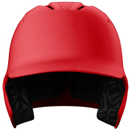 A front view of the EvoShield XVT 2.0 Matte Batting Helmet (WB572560) by EvoShield in bright red, highlighting its curved shape and padded interior ear protection.