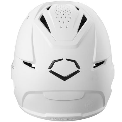 The EvoShield XVT 2.0 Matte Batting Helmet with Fastpitch Mask (WB572570) combines style and protection, featuring a sleek white design with black accents from EvoShield.