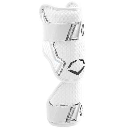 The EvoShield PRO-SRZ 2.0 Batter's Two Piece Elbow Guard by EvoShield features hexagonal padding, elastic straps, and a black logo, offering advanced protection inspired by Gel-to-Shell Technology for athletic performance.