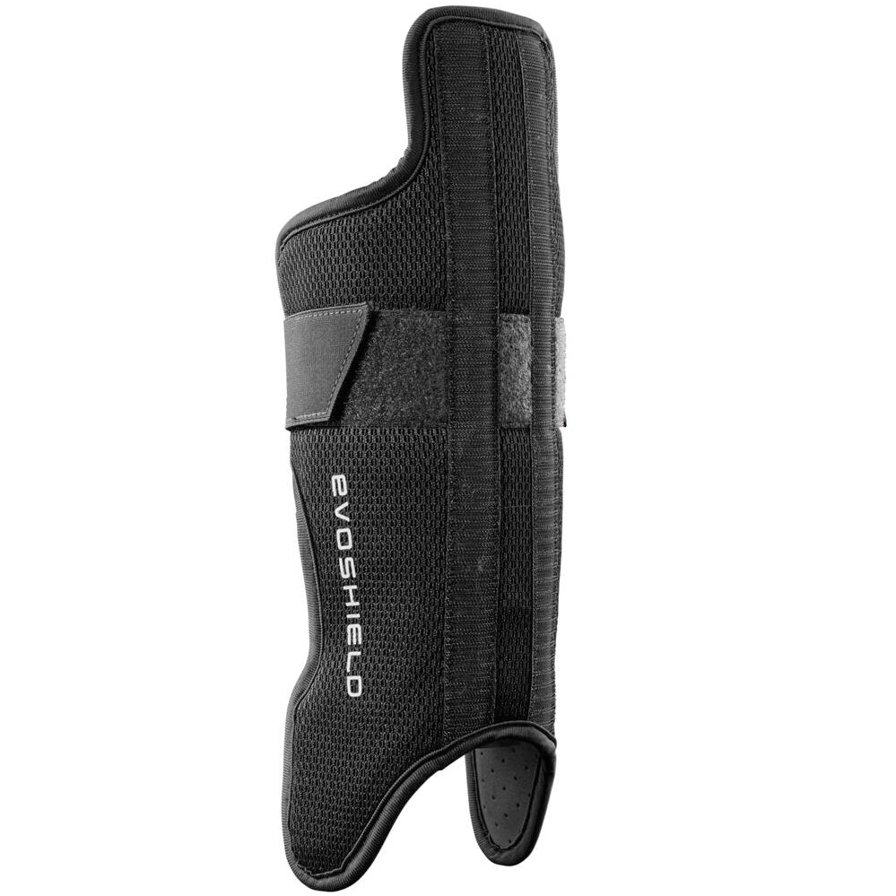 The EvoShield G2S Baseball Catcher's Gear Kit (WB5744401) features a black protective wrist guard with a textured surface, Velcro straps, and ergonomic fit—an ideal addition to any catcher’s gear from EvoShield.