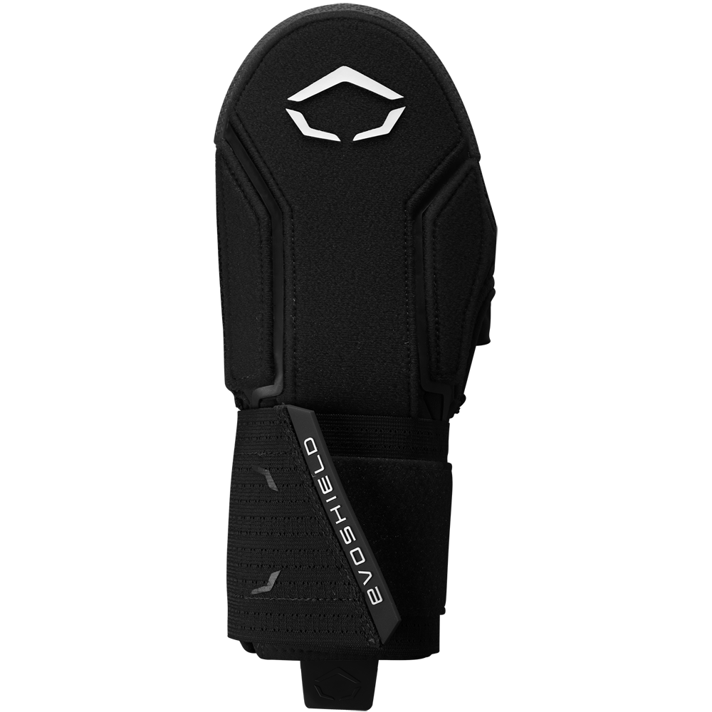 The EvoShield Sliding Mitt 2.0 (WB57537) is a black sliding mitt featuring a white logo on the back and "EVOSHIELD" written on the adjustable wrist strap, designed for superior hand protection and shown against a plain white background.