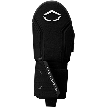 The EvoShield Sliding Mitt 2.0 (WB57537) is a black sliding mitt featuring a white logo on the back and "EVOSHIELD" written on the adjustable wrist strap, designed for superior hand protection and shown against a plain white background.