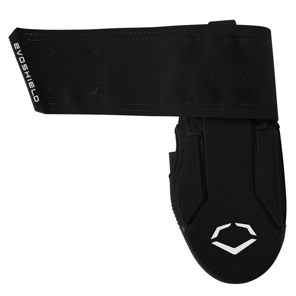 The EvoShield Sliding Mitt 2.0 (WB57537) is a black mitt with an adjustable Velcro strap and white EvoShield logo on the lower padded section, offering superior hand protection.