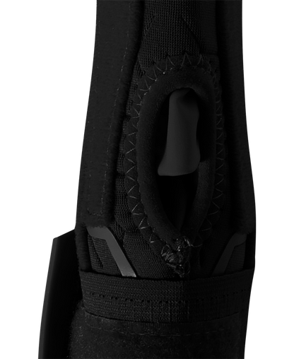 A close-up of the EvoShield Sliding Mitt 2.0 (WB57537) by EvoShield, featuring a black fabric design, keyhole-shaped opening, and detailed stitching for enhanced wrist and thumb protection during slides.
