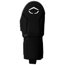 The EvoShield Sliding Mitt 2.0 (WB57537) by EvoShield is a black protective baseball mitt with a reinforced wrist strap and white angular logo on the back, shown against a plain white background for optimal hand protection.