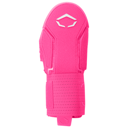 The EvoShield Sliding Mitt 2.0: WB57537 by EvoShield is a bright pink athletic wrist guard with a white geometric logo and adjustable strap, designed to protect your hand and shown on a plain white background.