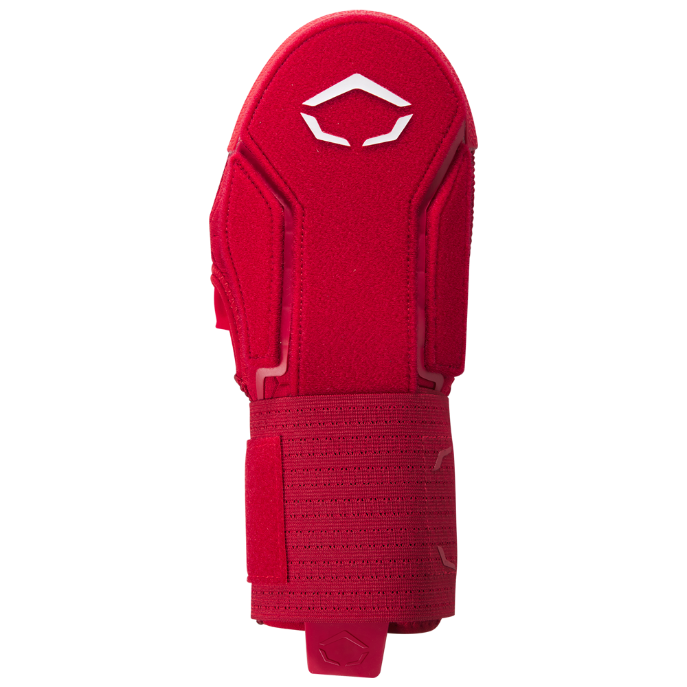 The EvoShield Sliding Mitt 2.0 (WB57537) by EvoShield is a red mitt featuring a white geometric logo on the back and an adjustable wrist strap for secure hand protection, shown against a plain white background.