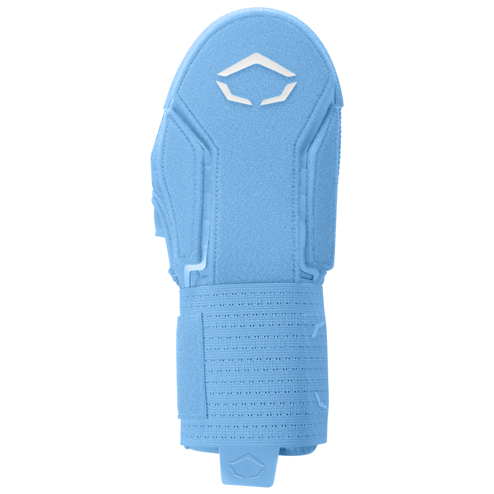 The EvoShield Sliding Mitt 2.0 (WB57537) by EvoShield features a bright blue color, textured surface, reinforced padding, adjustable wrist strap for a secure fit, and a white geometric logo on top for style and protection.