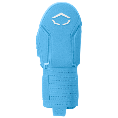 The EvoShield Sliding Mitt 2.0 (WB57537) by EvoShield features a bright blue color, textured surface, reinforced padding, adjustable wrist strap for a secure fit, and a white geometric logo on top for style and protection.