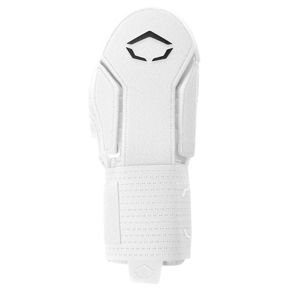 The EvoShield Sliding Mitt 2.0 (WB57537) by EvoShield features a white, textured surface, black geometric logo, and adjustable Velcro strap for secure hand protection, shown from above on a plain light background.