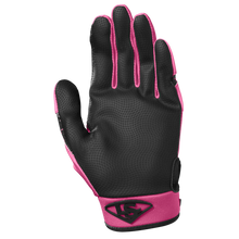 The Louisville Slugger Party Animals Youth Genuine V2 Batting Glove (WB57616) features a black and pink design, textured palm, and logo on the wrist, shown palm out against a plain white background.