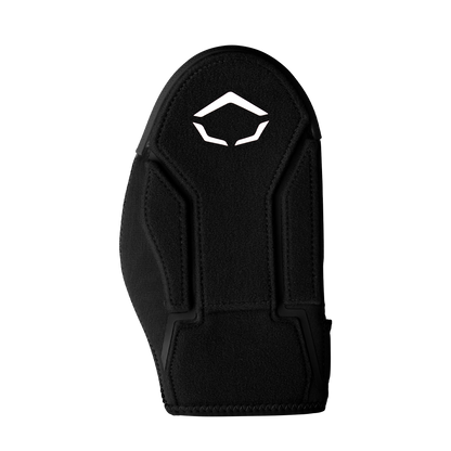 The EvoShield Shorty Sliding Mitt 2.0 (WB57728) is a black mitt with a white geometric logo, offering baseball hand protection and wrist support. Displayed on a plain white background. Brand: EvoShield.
