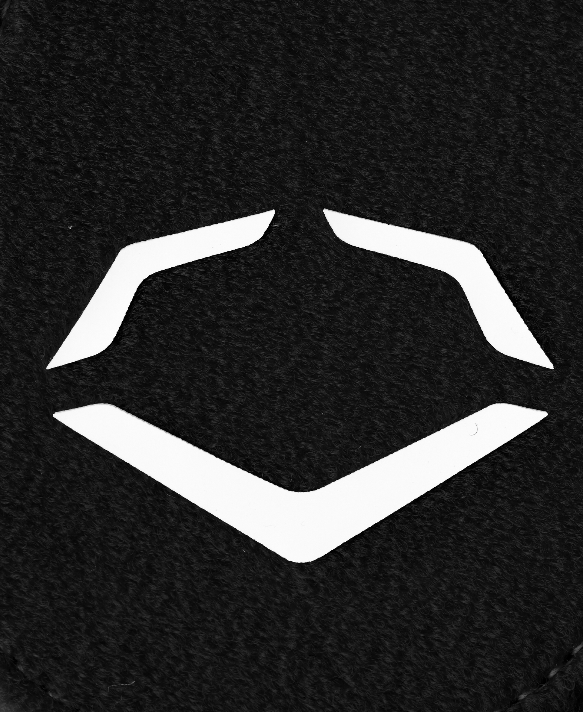 A white geometric logo with three angled lines forming an open hexagon appears on a black textured background, inspired by the EvoShield Shorty Sliding Mitt 2.0: WB57728 and EvoShield’s reputation for innovative baseball hand protection.