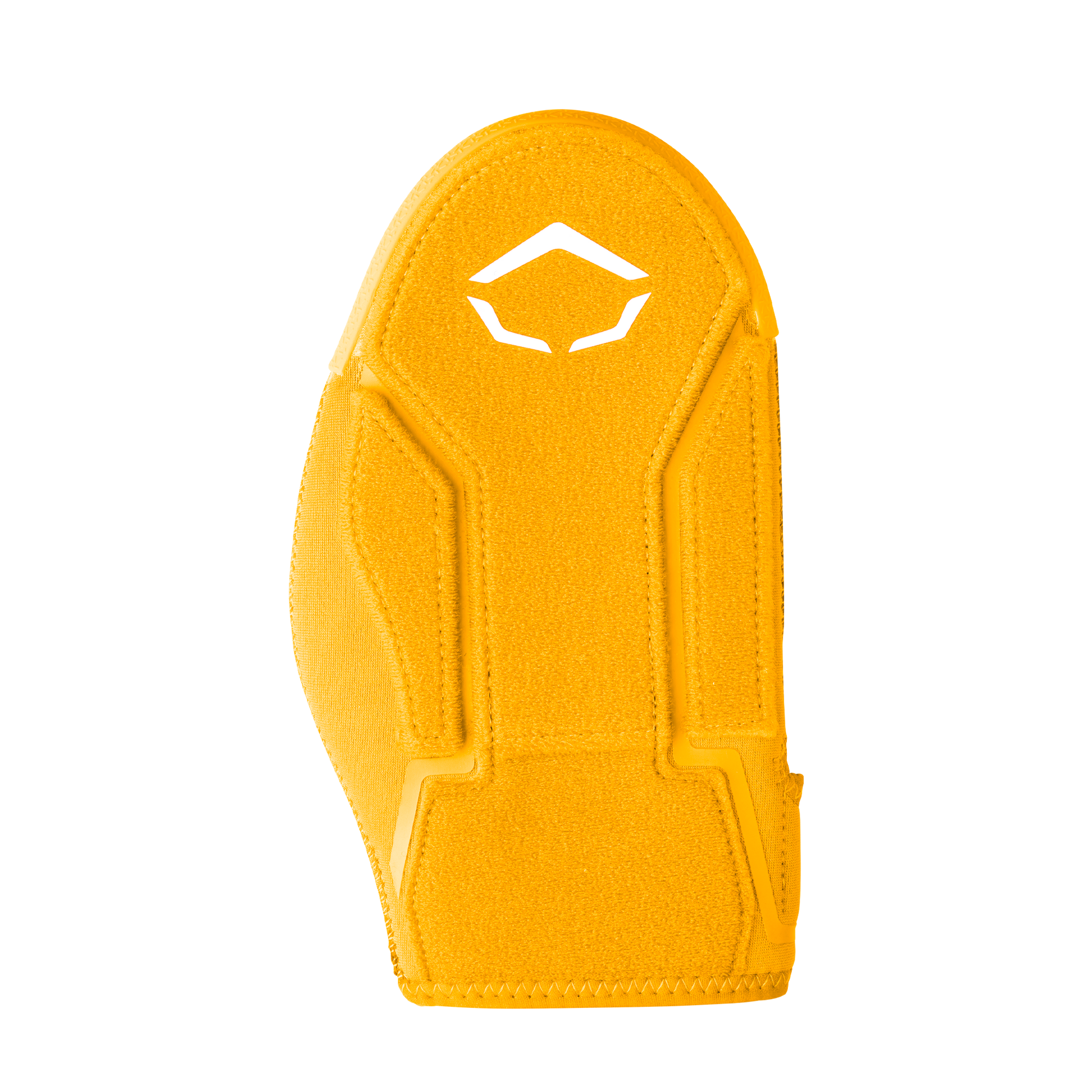The EvoShield Shorty Sliding Mitt 2.0 (WB57728) by EvoShield is a bright yellow mitt with geometric stitching and a white hexagonal logo, designed for baseball hand protection and shown on a plain white background.