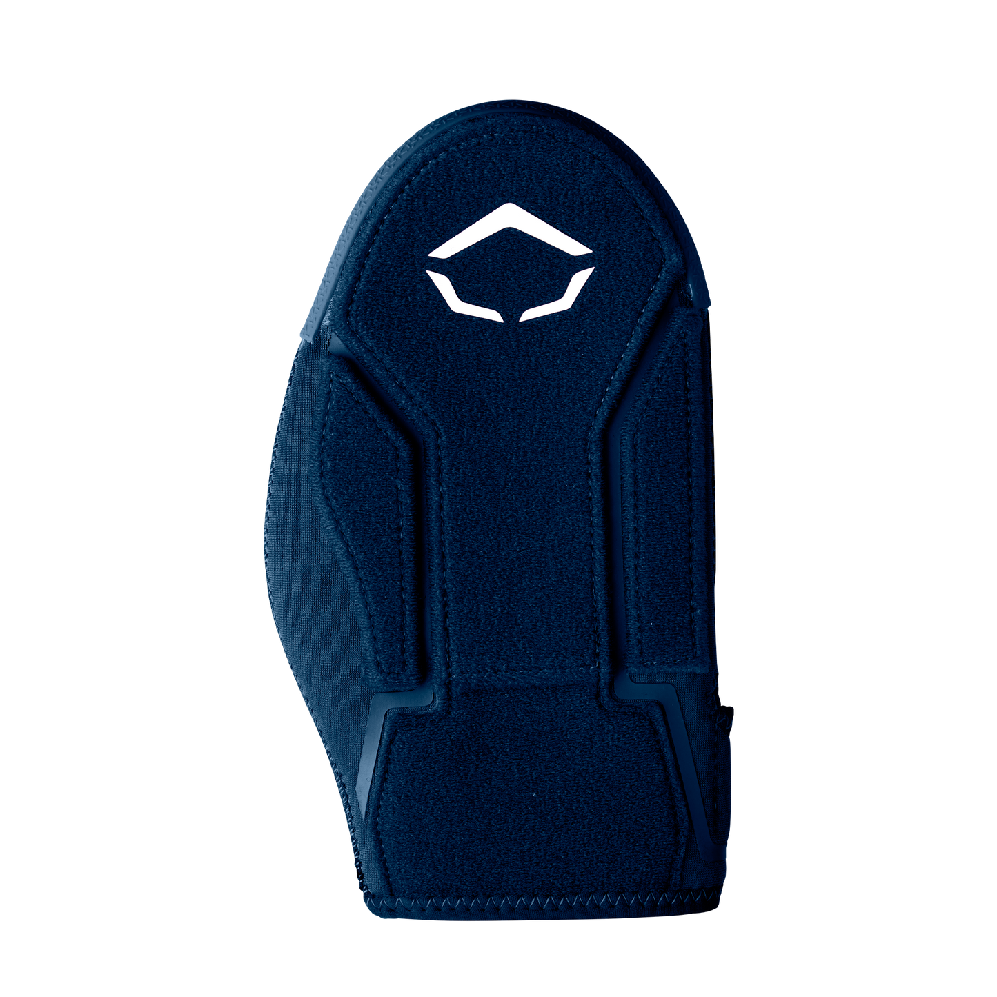 The EvoShield Shorty Sliding Mitt 2.0 (WB57728) is a dark blue padded mitt with a geometric white EvoShield logo, shown from above on a white background, crafted for top-tier baseball hand protection.