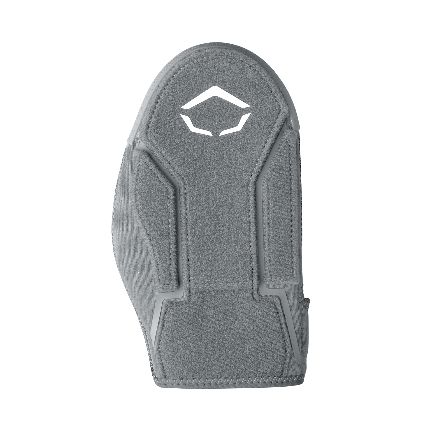 The EvoShield Shorty Sliding Mitt 2.0 (WB57728) in gray offers padded baseball hand protection with stitched details and a geometric cutout near the top, shown on a plain white background.