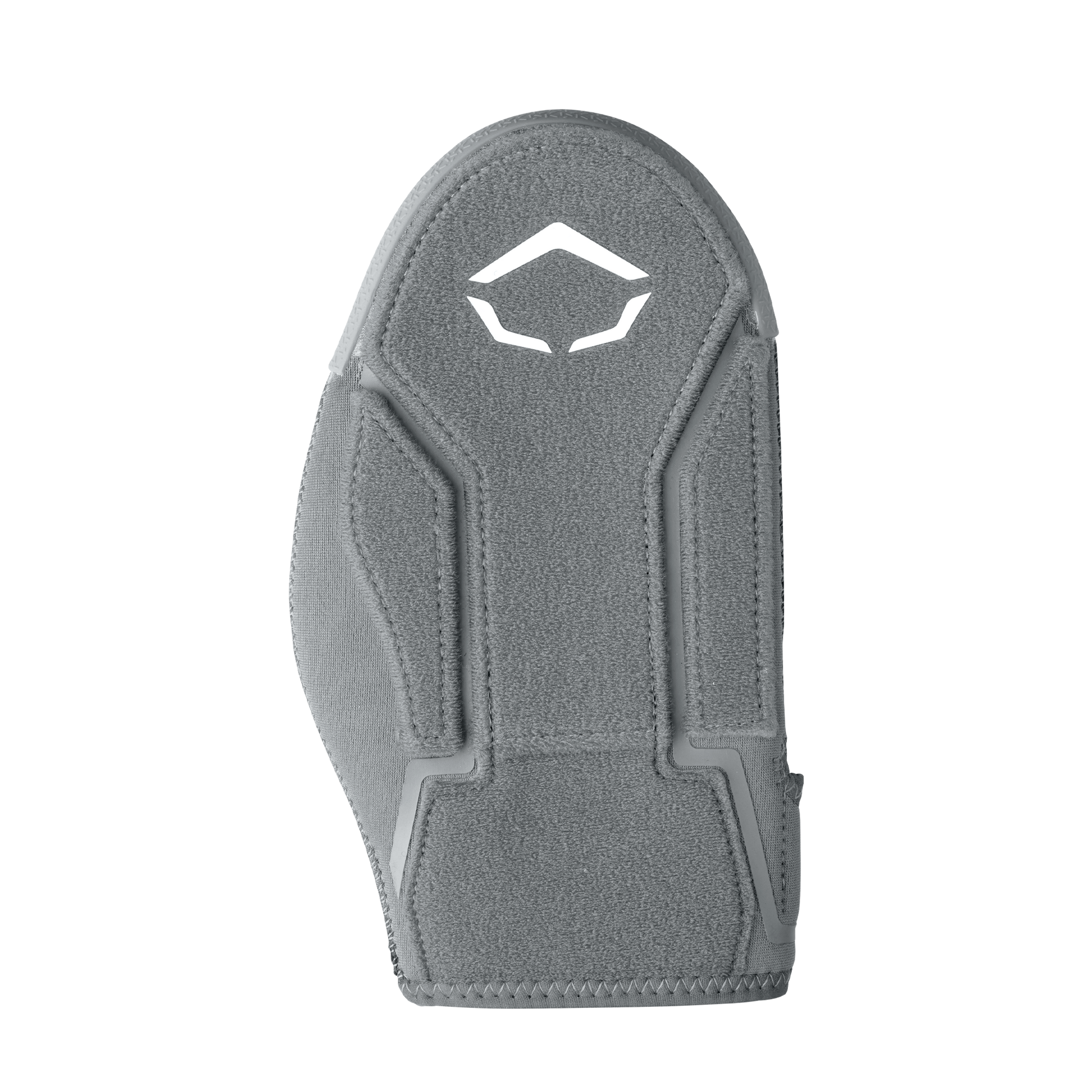 The EvoShield Shorty Sliding Mitt 2.0 (WB57728) in gray offers padded baseball hand protection with stitched details and a geometric cutout near the top, shown on a plain white background.
