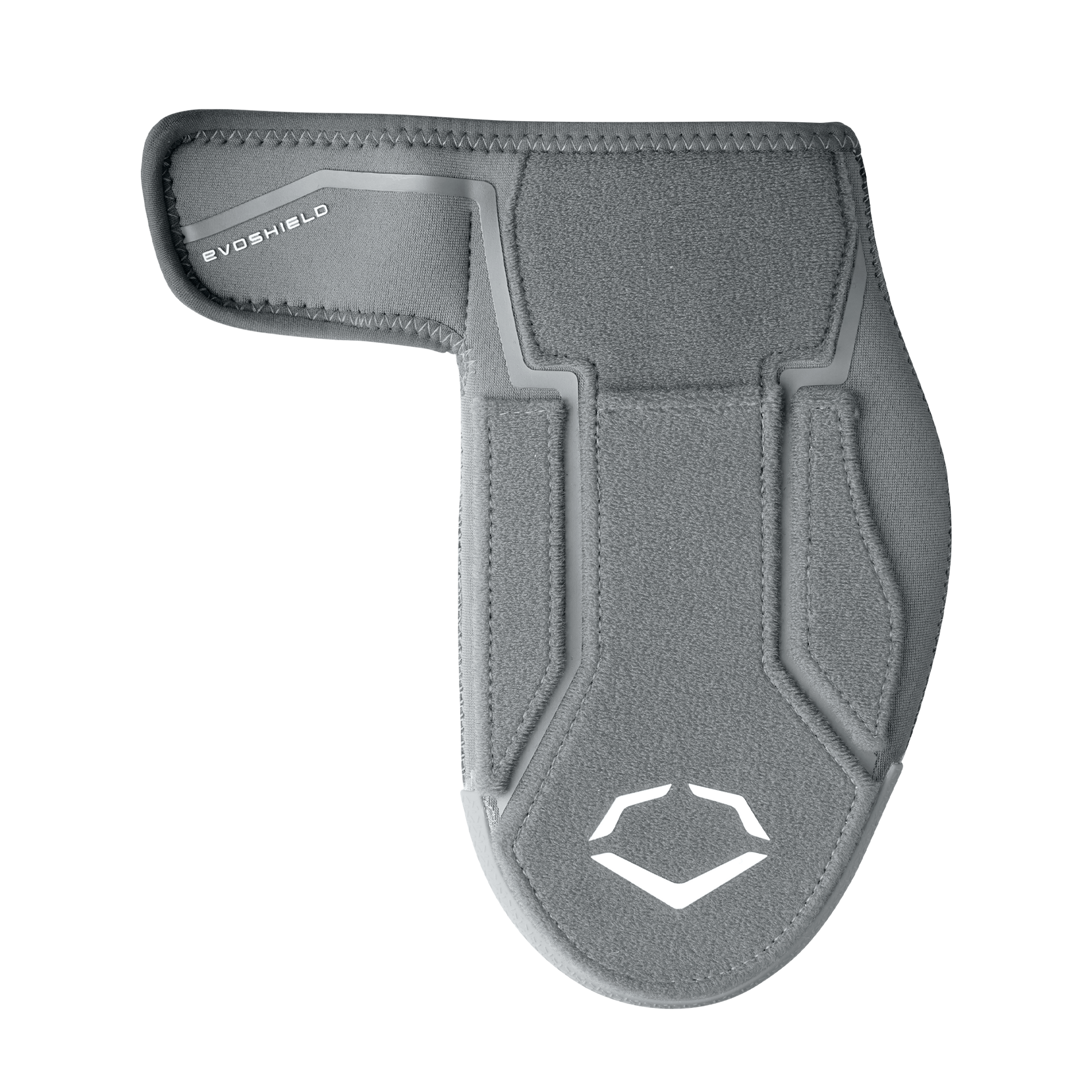 The EvoShield Shorty Sliding Mitt 2.0 (WB57728) is a gray baseball mitt with a white logo, providing padded hand and wrist protection and a secure fit for sports use, shown on a plain white background.