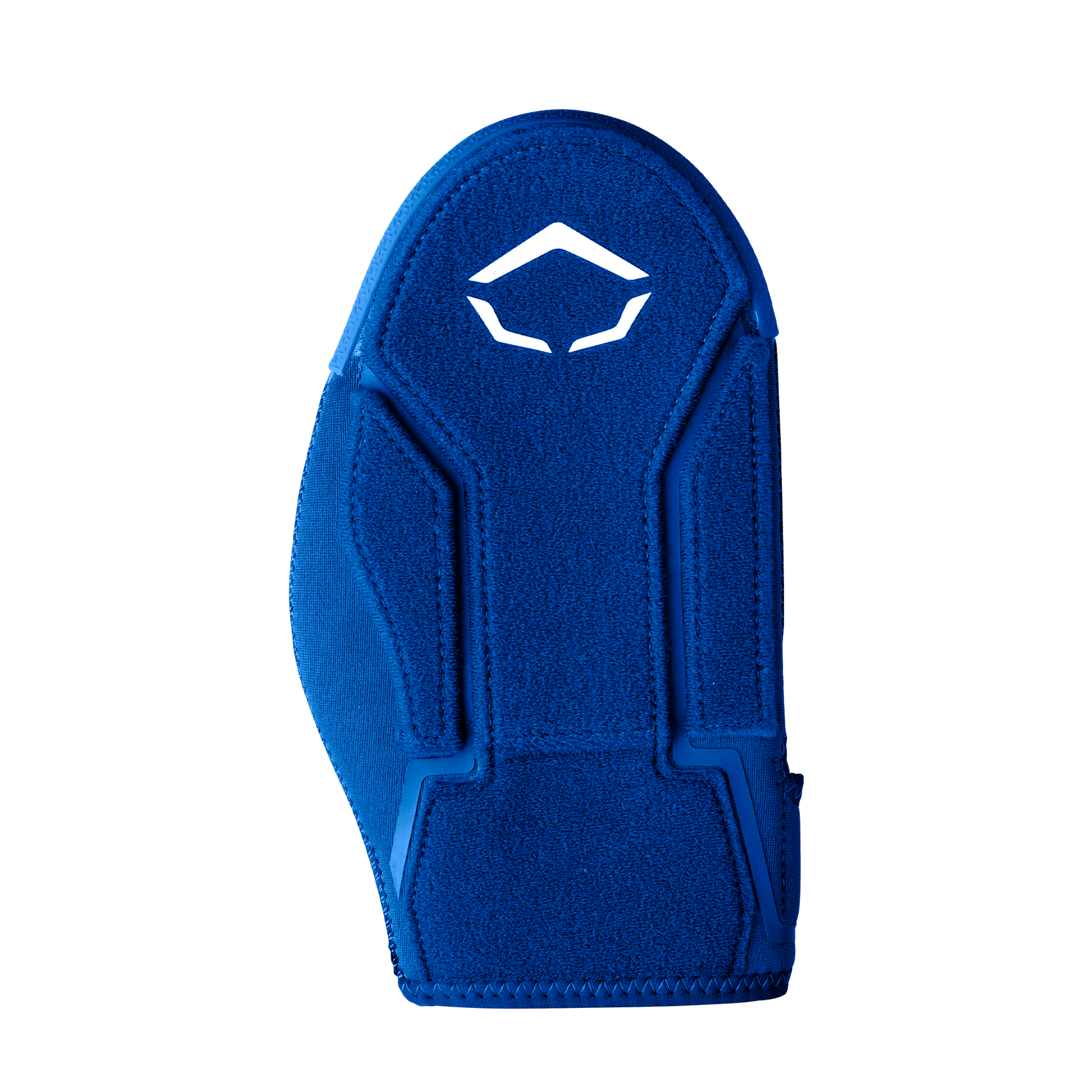 The EvoShield Shorty Sliding Mitt 2.0 (WB57728) is a blue contoured protective pad with angular stitching, a white geometric logo near the top, and a textured surface, designed for superior baseball hand protection.