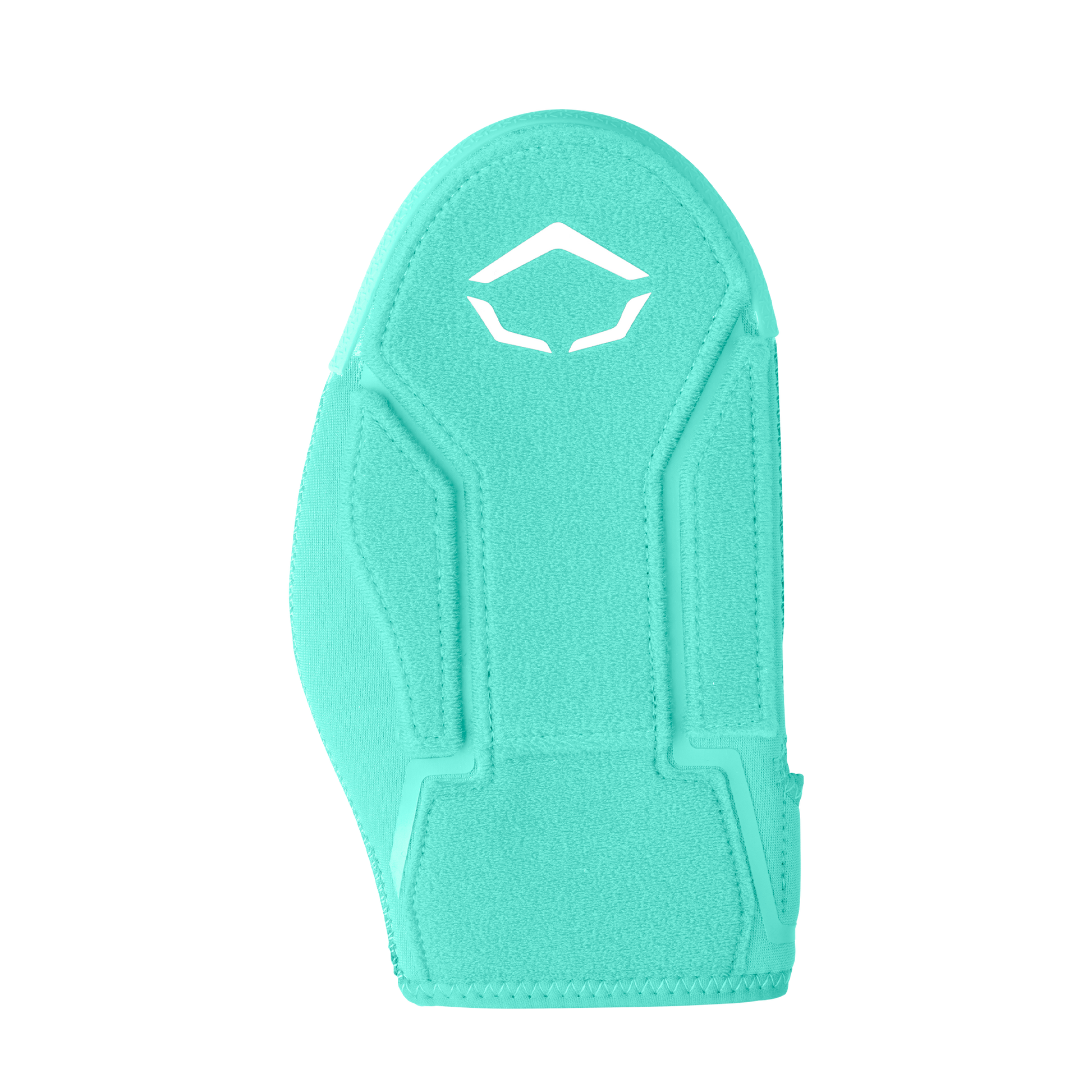 The EvoShield Shorty Sliding Mitt 2.0 (WB57728) by EvoShield is a teal sports pad with a white geometric logo, stitched contours, and a molded design for advanced baseball hand protection.