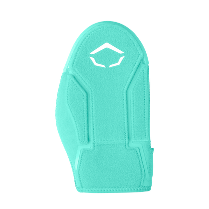 The EvoShield Shorty Sliding Mitt 2.0 (WB57728) by EvoShield is a teal sports pad with a white geometric logo, stitched contours, and a molded design for advanced baseball hand protection.