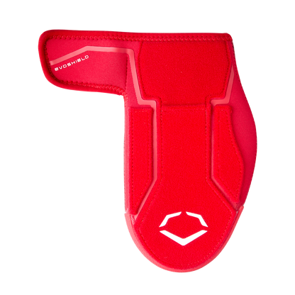 The EvoShield Shorty Sliding Mitt 2.0 (WB57728) is a red baseball sliding mitt with a white EvoShield logo, protecting the hand and wrist, shown against a plain white background.
