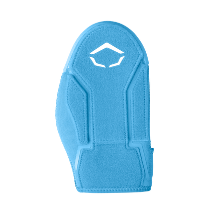 The EvoShield Shorty Sliding Mitt 2.0 (WB57728) is a blue, padded, fingerless sports glove with a white EvoShield logo near the wrist—ideal for baseball hand protection—shown on a plain white background.