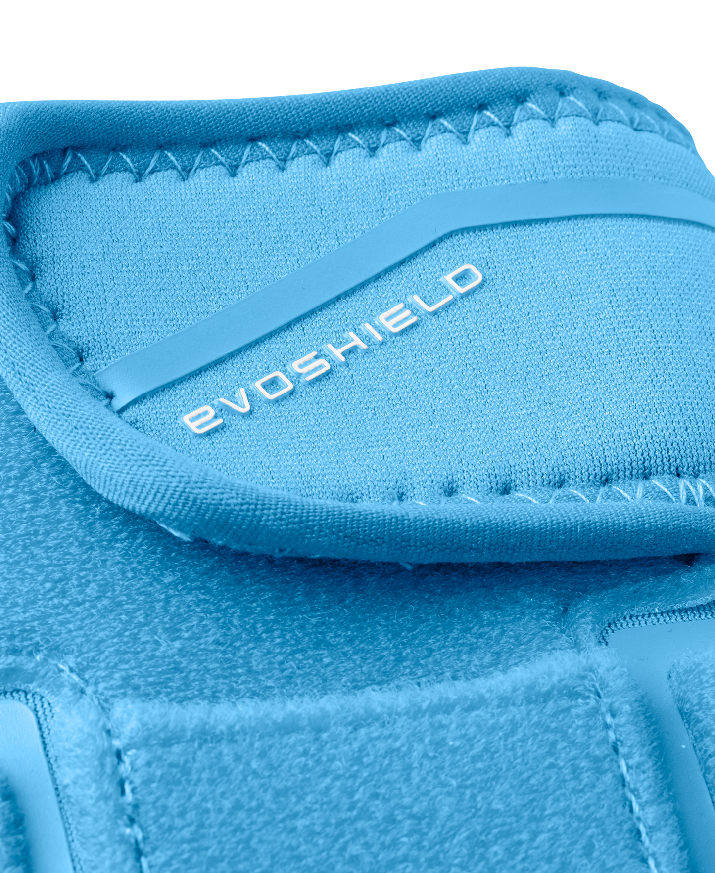 Close-up of the EvoShield Shorty Sliding Mitt 2.0 (WB57728) in blue, featuring detailed stitching and the EvoShield brand name in white—crafted for superior baseball hand protection.