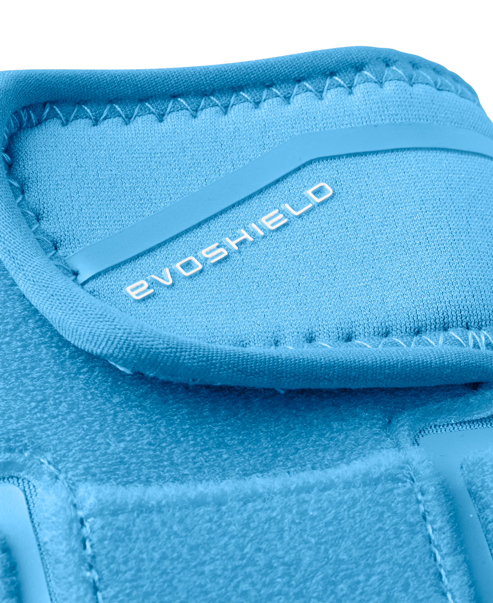 Close-up of the EvoShield Shorty Sliding Mitt 2.0 (WB57728) in blue, featuring detailed stitching and the EvoShield brand name in white—crafted for superior baseball hand protection.