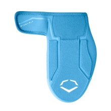 The EvoShield Shorty Sliding Mitt 2.0 (WB57728) is a blue baseball mitt with a Velcro strap for hand or wrist protection, featuring the white EvoShield logo near the bottom.