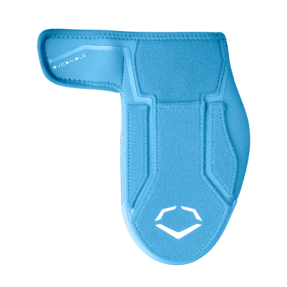 The EvoShield Shorty Sliding Mitt 2.0 (WB57728) is a blue baseball mitt with a Velcro strap for hand or wrist protection, featuring the white EvoShield logo near the bottom.