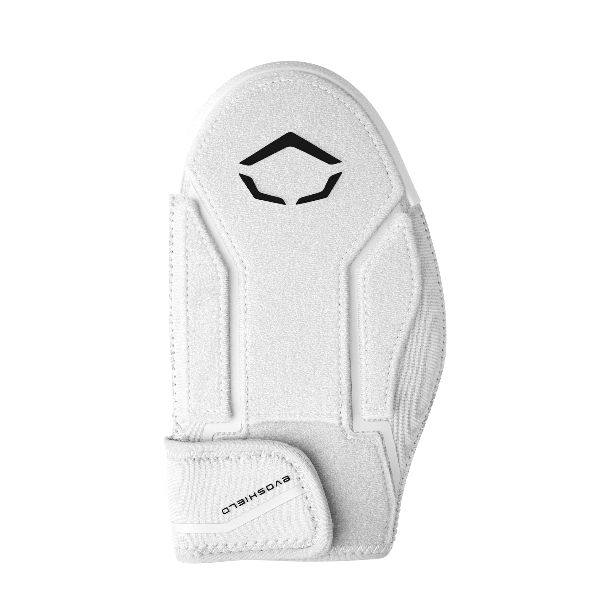 The EvoShield Shorty Sliding Mitt 2.0 (WB57728) is a white sliding mitt with a black logo and padded areas, offering premium baseball hand protection and wrist support, shown against a plain background.