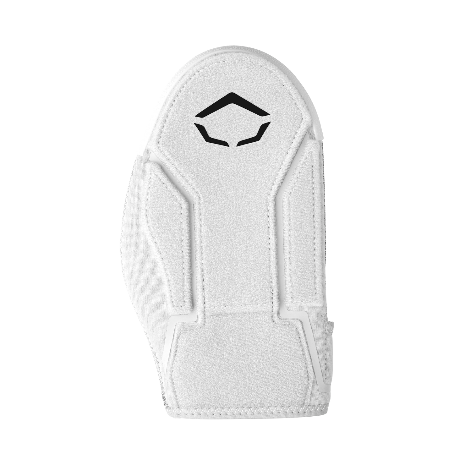 The EvoShield Shorty Sliding Mitt 2.0 (WB57728) by EvoShield is a white sliding mitt with a black angular logo, reinforced stitching, and padded segments for enhanced baseball hand protection, displayed on a plain white background.