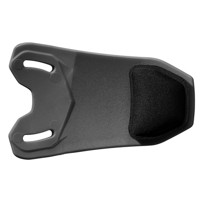 The EvoShield XVT 2.0 Bilateral Matte Batting Helmet Face Shield (Jaw Guard), model WB57729, is a black, contoured plastic accessory with two elongated slots on one end and a cushioned fabric section on the other.