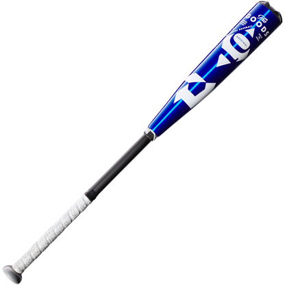 The 2023 DeMarini The Goods -10 (2 5/8") USA Baseball Bat (WBD2359010) features a blue and silver X14 Alloy Barrel and a black handle with white grip tape, shown against a plain white background.