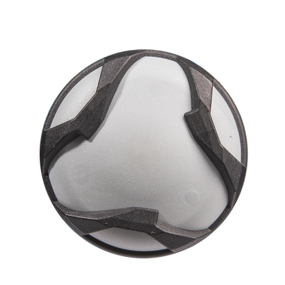 A round, gray massage ball features black, textured grip patterns inspired by the bold 2023 DeMarini The Goods -10 (2 5/8") USA Baseball Bat: WBD2359010 design and is displayed on a plain white background.