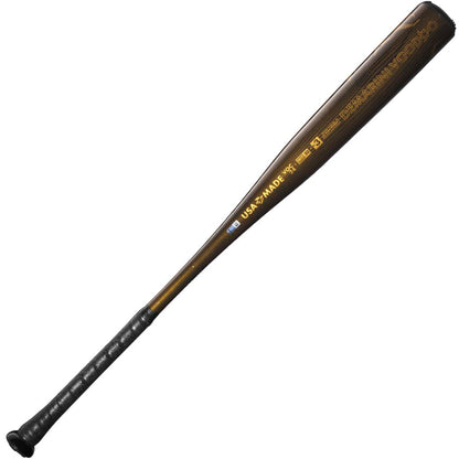 The 2024 DeMarini Voodoo One (-3) BBCOR Baseball Bat (WBD2461010) features a black finish, textured black grip, and gold "DEMARINI VOODOO" and "USA MADE" lettering. This one-piece alloy bat is displayed against a white background.