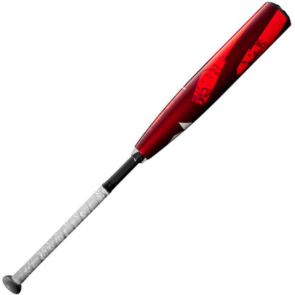 A 2024 DeMarini ZOA (-8) 2 3/4" USSSA Baseball Bat (USED) with a red and black continuous fiber composite barrel and white textured grip, featuring a sleek, glossy, modern design, displayed on a plain white background.
