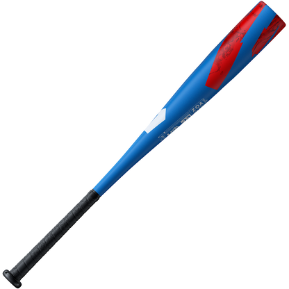 The 2024 DeMarini ZOA (-13) 2 5/8" USA T-Ball Baseball Bat (WBD2480010) features a blue barrel with red accents and a black grip, shown on a plain white background.