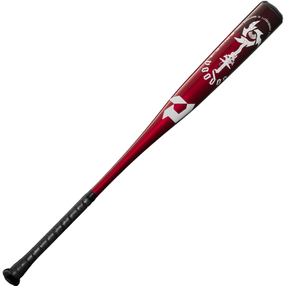 A 2025 DeMarini Voodoo One (-3) BBCOR Baseball Bat (WBD2527010 DEMO) in red and black with a black grip, white logo, and X14 Alloy Barrel graphics is shown on a white background.